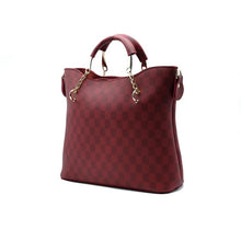 Maroon Checkered Tote Handbag for Women