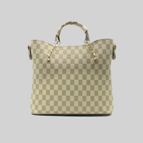 Camel Checkered Tote Handbag for Women